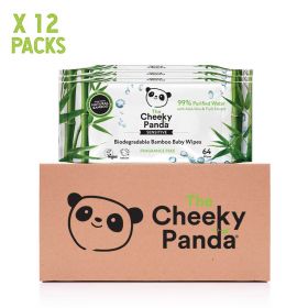 Cheeky Panda Biodegradable Bamboo 64 Baby Wipes Multi Pack x12