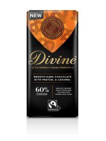 Divine Fair Trade Smooth Dark Chocolate with Pretzel and Caramel 90g x15