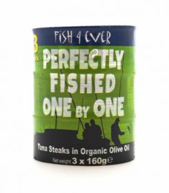 Fish 4 Ever Azores Skipjack Tuna Steaks in Organic Olive Oil (Triple Pack) 160g x6