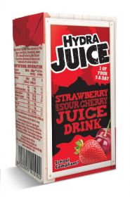 Hydra 75% Strawberry and Sour Cherry Juice Drink Cartons with Straw 200ml x24
