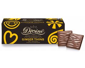Divine Fairtrade Smooth Dark Chocolate Ginger Thins 200g x12