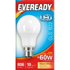 Eveready LED GLS 806LM B22 WARM WHITE BOXED x5