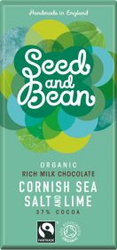 Seed & Bean Organic & Fairtrade Milk Cornish Sea Salt &Lime Choc 75g x10