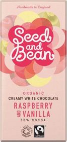 Seed & Bean Organic & Fairtrade White Raspberry & Vanilla Choc 75g x10