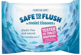 Natracare 100% paper moist toilet tissues, certified Fine to Flush by Water UK x16